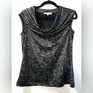 Chico's Black and White Graphic Ruched Blouse